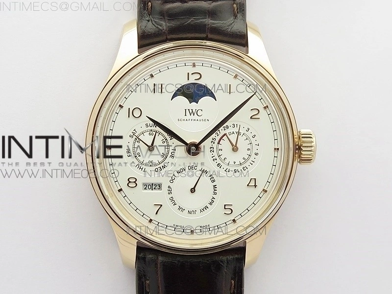 Portuguese Real PR Real Annual Calendar IW503302 RG V9F Best Edition White Dial Brown Leather Strap A52610