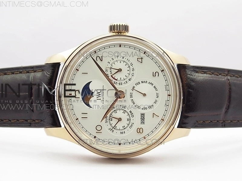 Portuguese Real PR Real Annual Calendar IW503302 RG V9F Best Edition White Dial Brown Leather Strap A52610