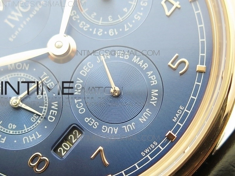 Portuguese Real PR Real Annual Calendar IW5034 RG V9F Best Edition Blue Dial On Black Leather Strap A52610