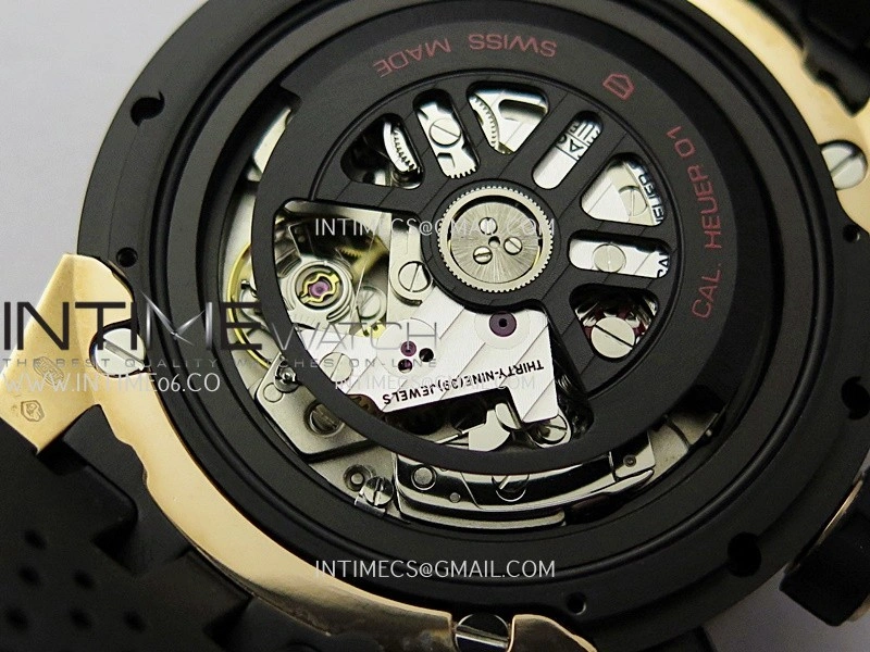 Calibre Heuer 01 Chrono 45mm Ceramic Bezel PVD VSF 1:1 Best Edition Skeleton Dial on Rubber Strap A1887