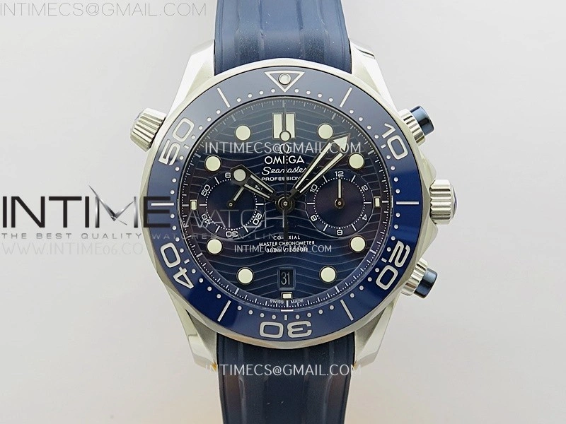 Seamaster 300M Chrono Blue Ceramic Bezel SS N1F 1:1 Best Edition Blue Dial on Blue Rubber Strap A9900