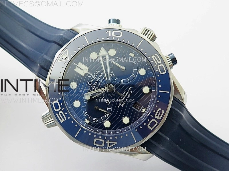 Seamaster 300M Chrono Blue Ceramic Bezel SS N1F 1:1 Best Edition Blue Dial on Blue Rubber Strap A9900