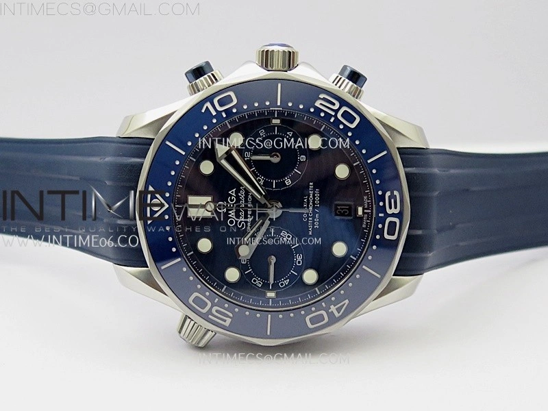 Seamaster 300M Chrono Blue Ceramic Bezel SS N1F 1:1 Best Edition Blue Dial on Blue Rubber Strap A9900