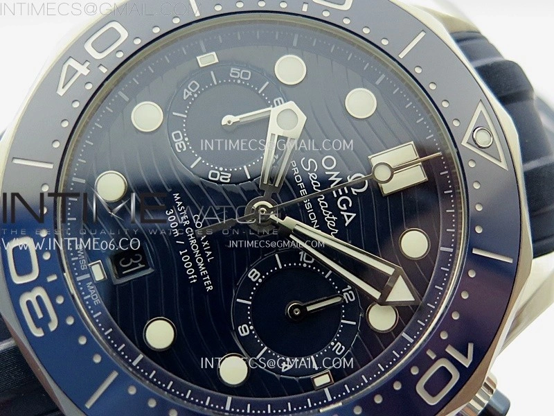 Seamaster 300M Chrono Blue Ceramic Bezel SS N1F 1:1 Best Edition Blue Dial on Blue Rubber Strap A9900