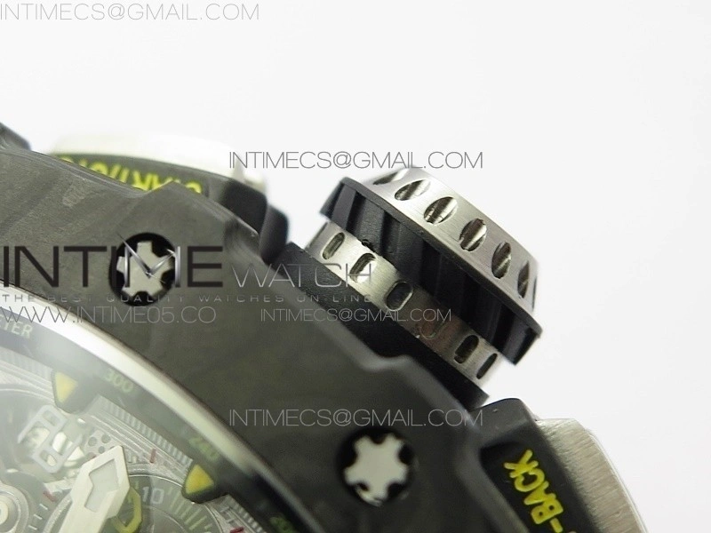 RM011 Carbon Case Chrono KVF 1:1 Best Edition Crystal Skeleton Yellow Dial on Blue Rubber Strap A7750 V2