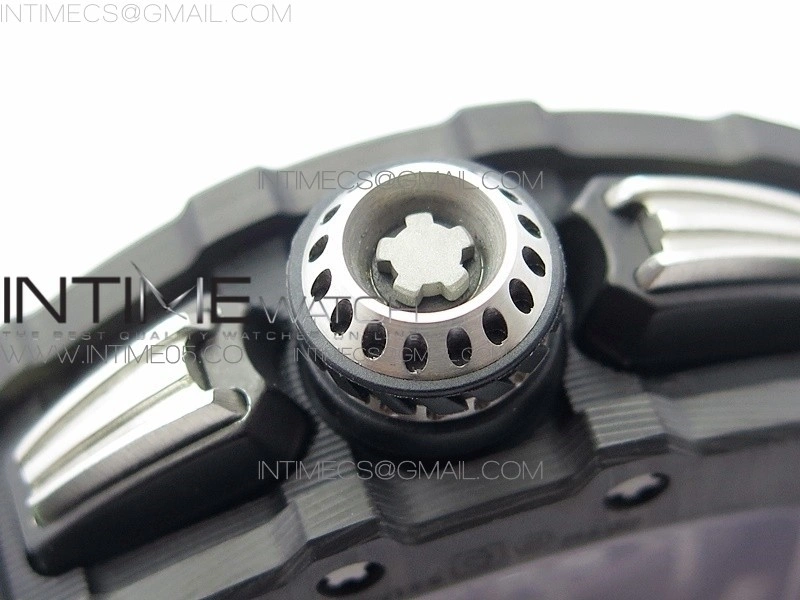 RM011 Carbon Case Chrono KVF 1:1 Best Edition Crystal Skeleton Yellow Dial on Camo Rubber Strap A7750 V2