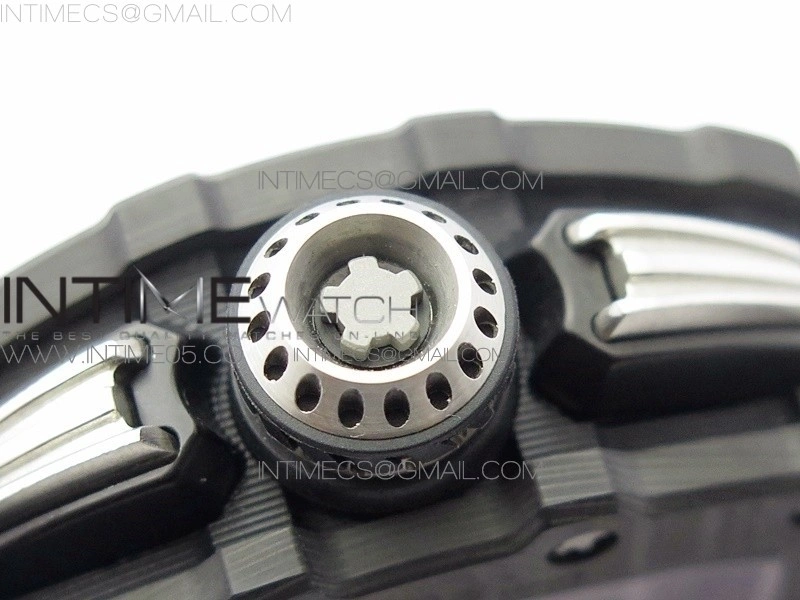 RM011 Carbon Case Chrono KVF 1:1 Best Edition Crystal Skeleton Yellow Dial on Gray Rubber Strap A7750 V2