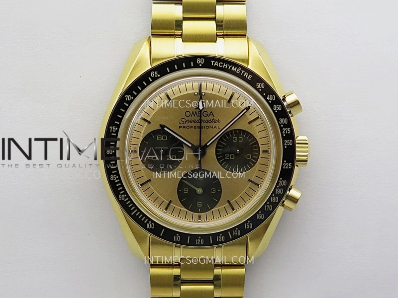 Speedmaster Professional YG N1F Best Edition Gold Dial Black Subdial On YG Bracelet Asian 3861
