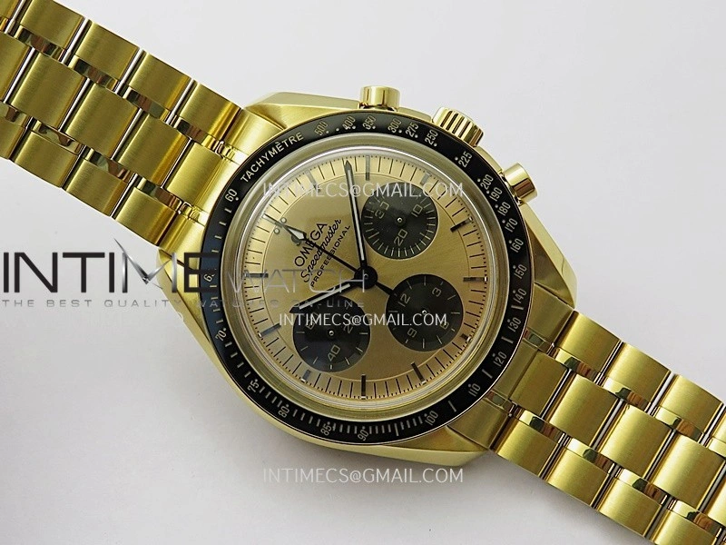 Speedmaster Professional YG N1F Best Edition Gold Dial Black Subdial On YG Bracelet Asian 3861