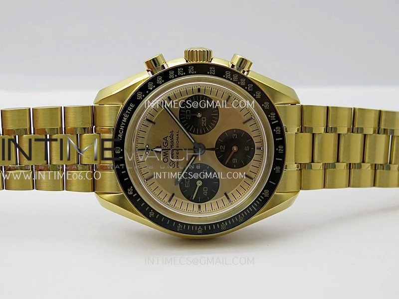 Speedmaster Professional YG N1F Best Edition Gold Dial Black Subdial On YG Bracelet Asian 3861