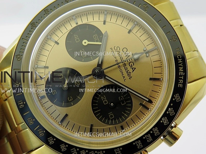 Speedmaster Professional YG N1F Best Edition Gold Dial Black Subdial On YG Bracelet Asian 3861