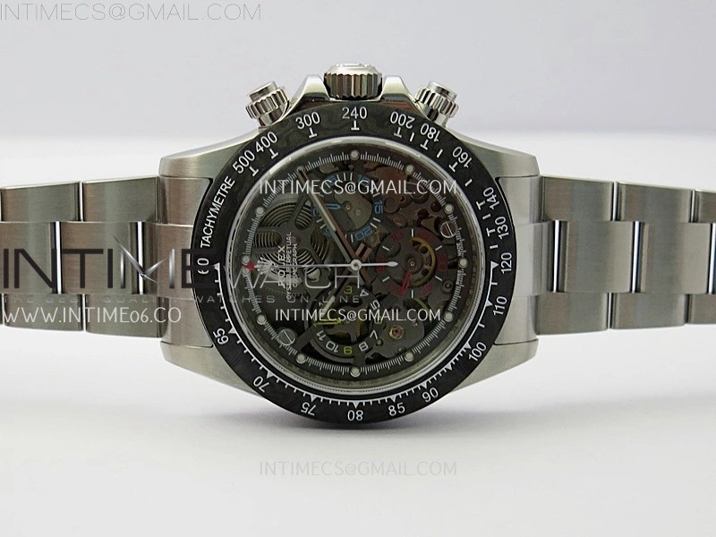 Daytona Cosmograph Carbon Bezel DIWF Best Edition Skeleton Dial on SS Oyster Bracelet SA4130