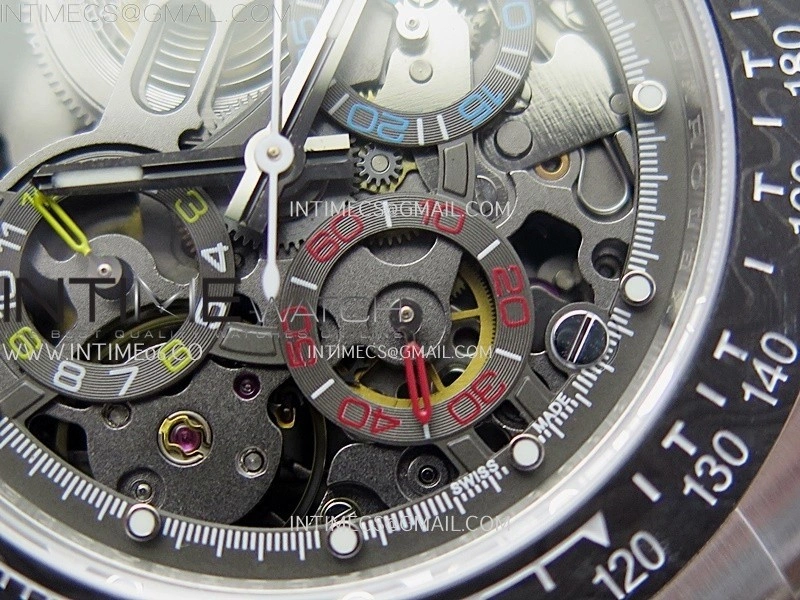 Daytona Cosmograph Carbon Bezel DIWF Best Edition Skeleton Dial on SS Oyster Bracelet SA4130