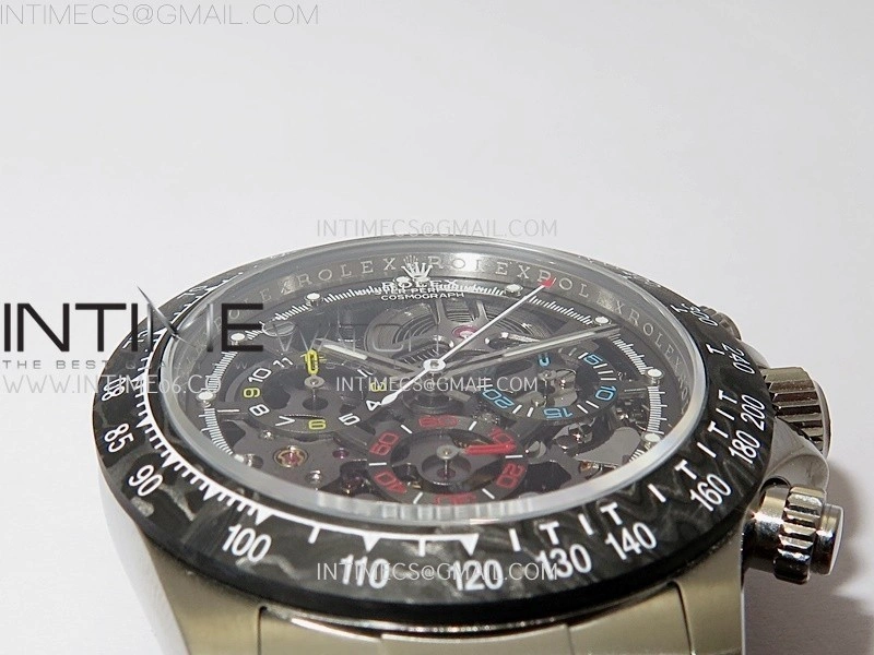 Daytona Cosmograph Carbon Bezel DIWF Best Edition Skeleton Dial on SS Oyster Bracelet SA4130