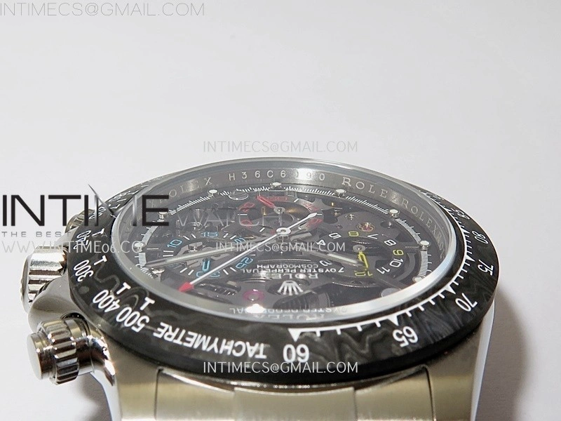 Daytona Cosmograph Carbon Bezel DIWF Best Edition Skeleton Dial on SS Oyster Bracelet SA4130