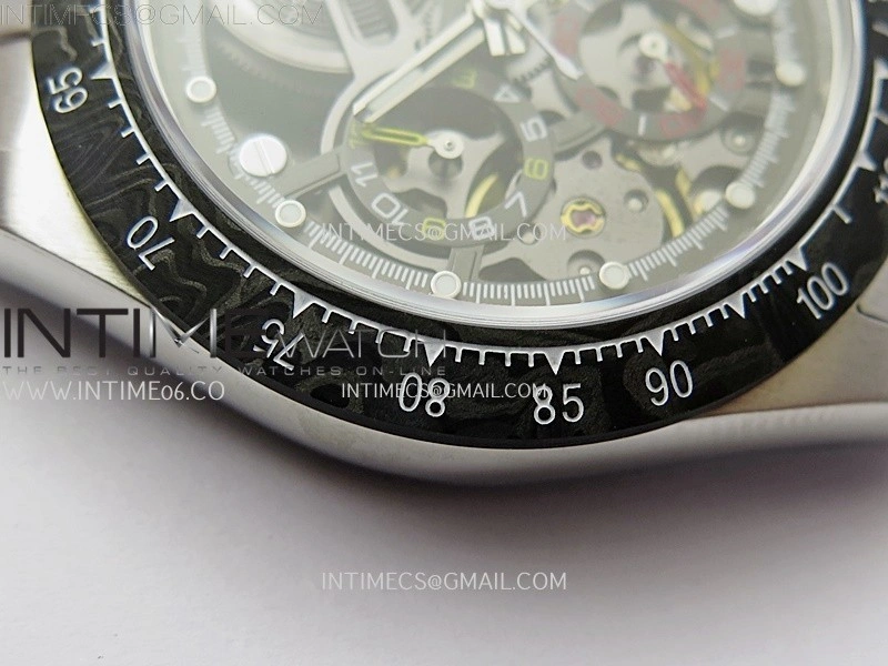 Daytona Cosmograph Carbon Bezel DIWF Best Edition Skeleton Dial on SS Oyster Bracelet SA4130