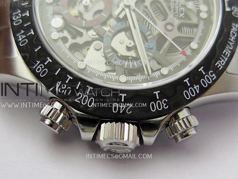 Daytona Cosmograph Carbon Bezel DIWF Best Edition Skeleton Dial on SS Oyster Bracelet SA4130