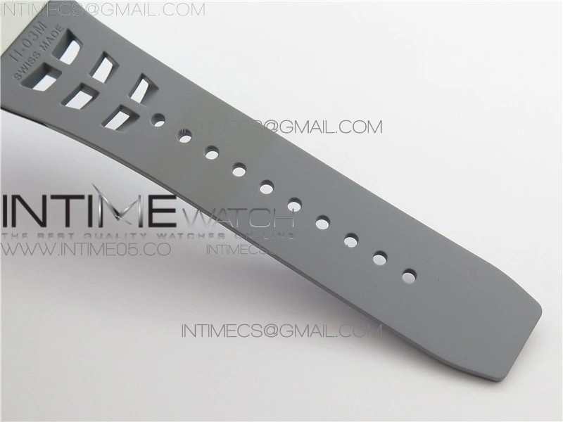 RM011 Real White Ceramic Chronograph KVF 1:1 Best Edition Crystal Skeleton Dial Blue on Gray Rubber Strap A7750