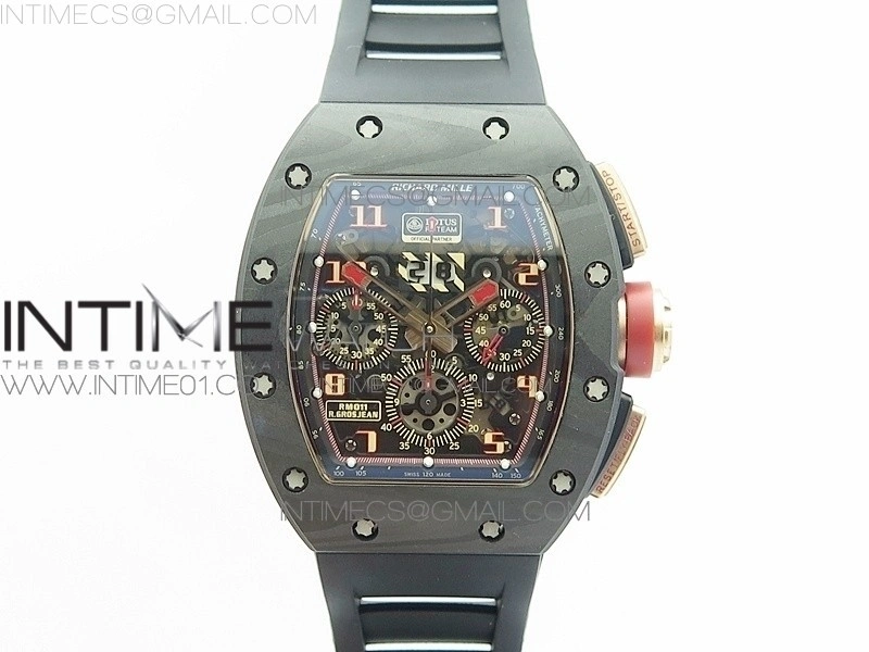 RM011 NTPT Lotus F1 Team RG Chronograph KVF 1:1 Best Edition Crystal Skeleton Dial Red on Black Rubber Strap A7750