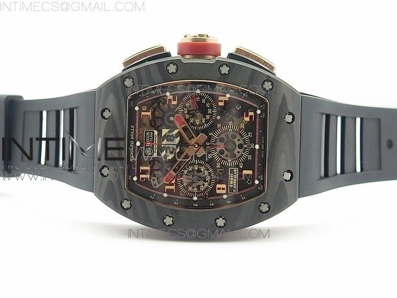 RM011 NTPT Lotus F1 Team RG Chronograph KVF 1:1 Best Edition Crystal Skeleton Dial Red on Black Rubber Strap A7750
