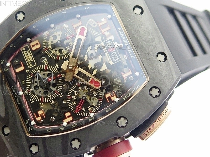 RM011 NTPT Lotus F1 Team RG Chronograph KVF 1:1 Best Edition Crystal Skeleton Dial Red on Black Rubber Strap A7750