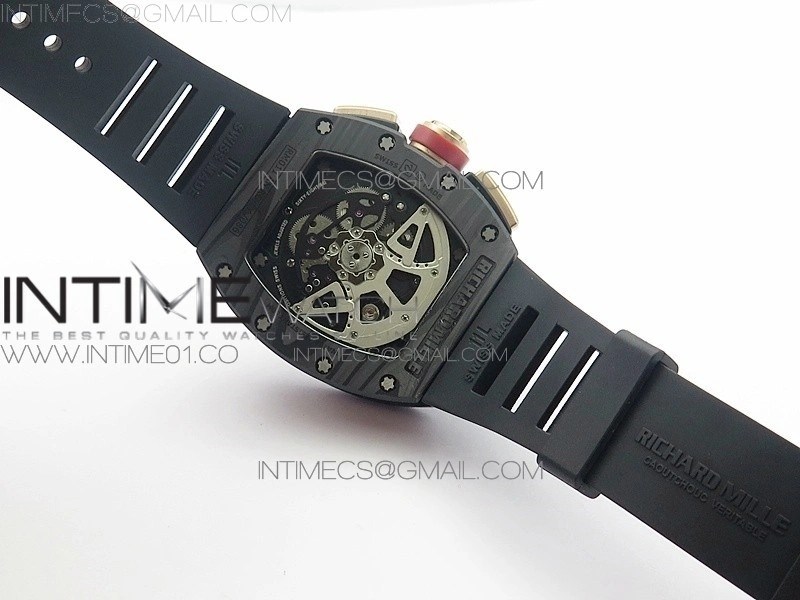 RM011 NTPT Lotus F1 Team RG Chronograph KVF 1:1 Best Edition Crystal Skeleton Dial Red on Black Rubber Strap A7750