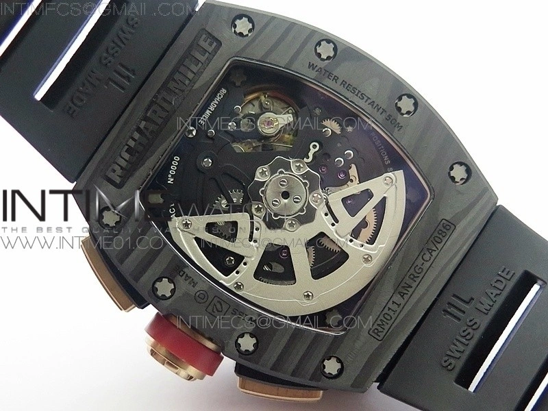 RM011 NTPT Lotus F1 Team RG Chronograph KVF 1:1 Best Edition Crystal Skeleton Dial Red on Black Rubber Strap A7750