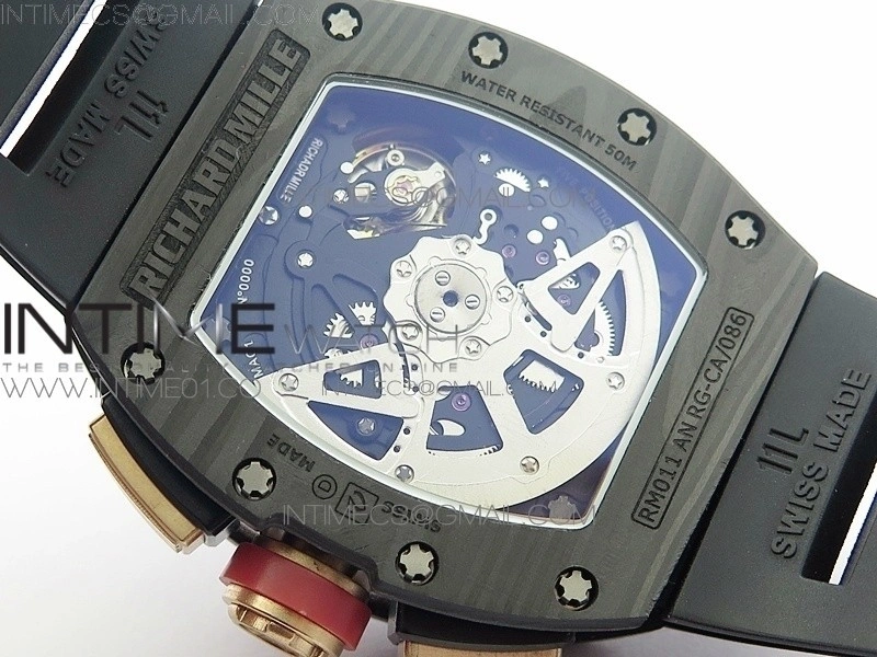 RM011 NTPT Lotus F1 Team RG Chronograph KVF 1:1 Best Edition Crystal Skeleton Dial Red on Black Rubber Strap A7750