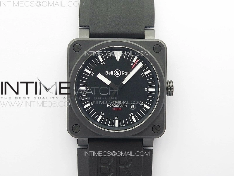 BR 03-92 Horograph Real Ceramic 1:1 Best Edition Black Dial on Black Rubber Strap MIYOTA 9015