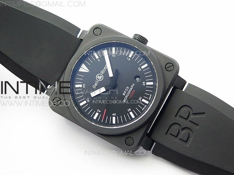 BR 03-92 Horograph Real Ceramic 1:1 Best Edition Black Dial on Black Rubber Strap MIYOTA 9015