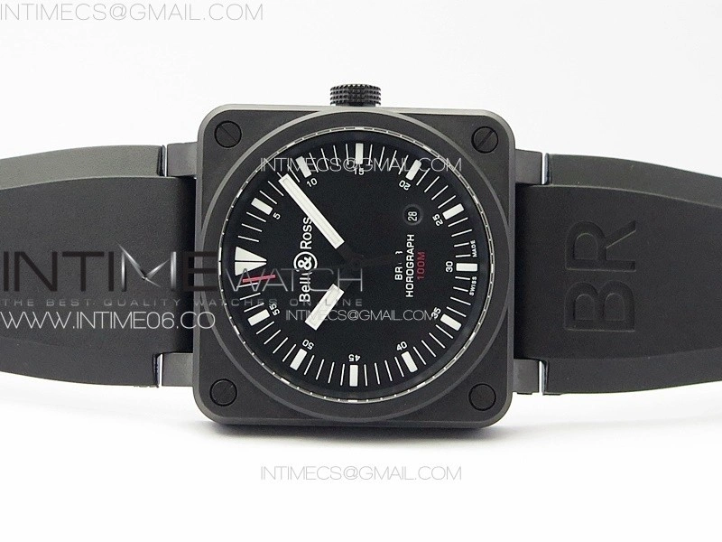 BR 03-92 Horograph Real Ceramic 1:1 Best Edition Black Dial on Black Rubber Strap MIYOTA 9015