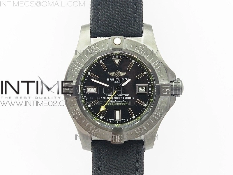 Avenger II Seawolf DLC V2 Best Black Dial Stick Markers Yellow Second Hand on Black Strap A2836
