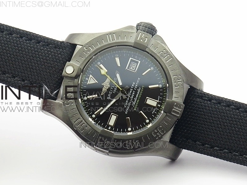 Avenger II Seawolf DLC V2 Best Black Dial Stick Markers Yellow Second Hand on Black Strap A2836