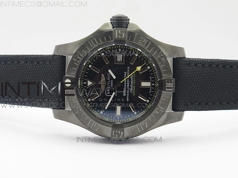 Avenger II Seawolf DLC V2 Best Black Dial Stick Markers Yellow Second Hand on Black Strap A2836