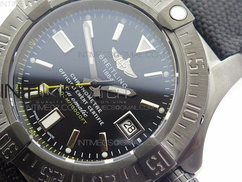 Avenger II Seawolf DLC V2 Best Black Dial Stick Markers Yellow Second Hand on Black Strap A2836