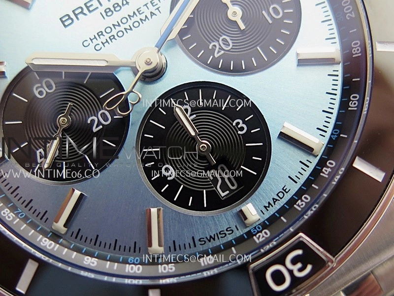Chronomat B01 44mm SS TF 1:1 Best Edition Ice Blue Dial On SS Bracelet A7750 To Cal.01