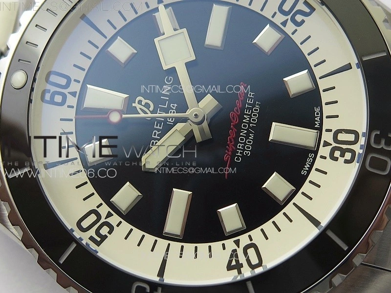 SuperOcean Automatic 44 Black Ceramic Bezel TF 1:1 Best Edition Black Dial on SS Bracelet A2824