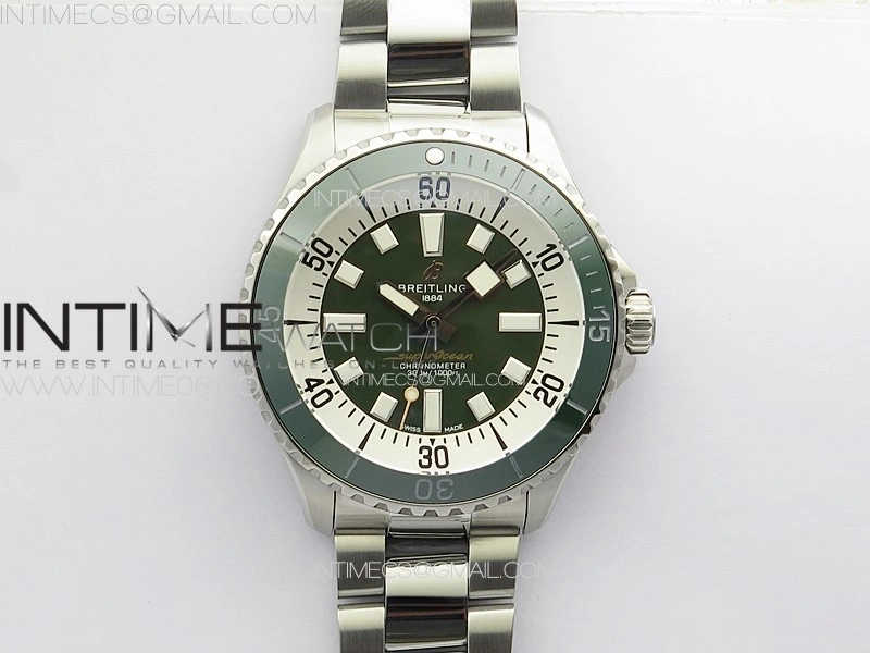SuperOcean Automatic 44 Green Ceramic Bezel TF 1:1 Best Edition Green Dial on SS Bracelet A2824