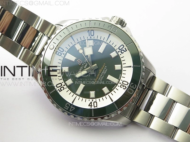 SuperOcean Automatic 44 Green Ceramic Bezel TF 1:1 Best Edition Green Dial on SS Bracelet A2824