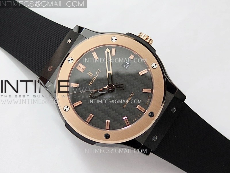 Classic Fusion 42mm Ceramic RG JJZF 1:1 Best Edition Black Textured Dial On Black Rubber Strap