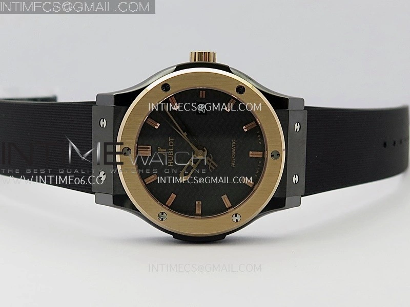Classic Fusion 42mm Ceramic RG JJZF 1:1 Best Edition Black Textured Dial On Black Rubber Strap