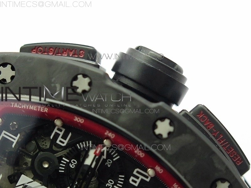 RM011 Carbon Case Carbon Bezel Chronograph KVF 1:1 Best Edition Skeleton Dial on Red Rubber Strap A7750
