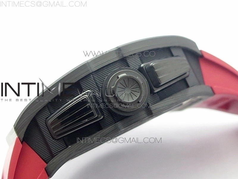 RM011 Carbon Case Carbon Bezel Chronograph KVF 1:1 Best Edition Skeleton Dial on Red Rubber Strap A7750