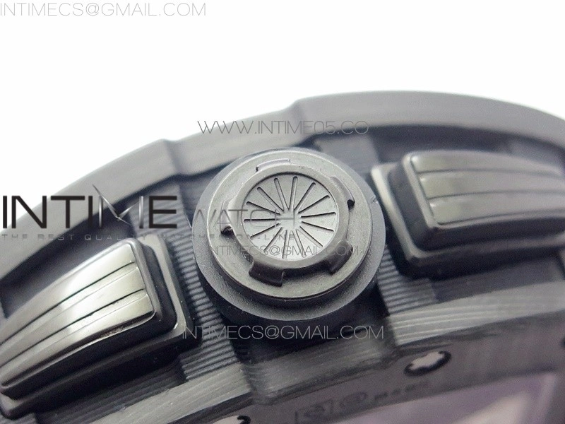 RM011 Carbon Case Carbon Bezel Chronograph KVF 1:1 Best Edition Skeleton Dial on Red Rubber Strap A7750