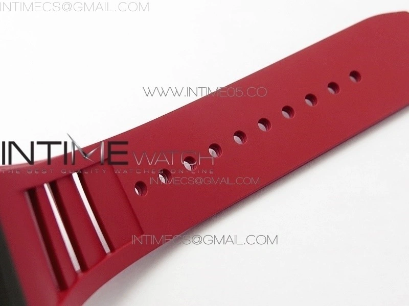 RM011 Carbon Case Carbon Bezel Chronograph KVF 1:1 Best Edition Skeleton Dial on Red Rubber Strap A7750