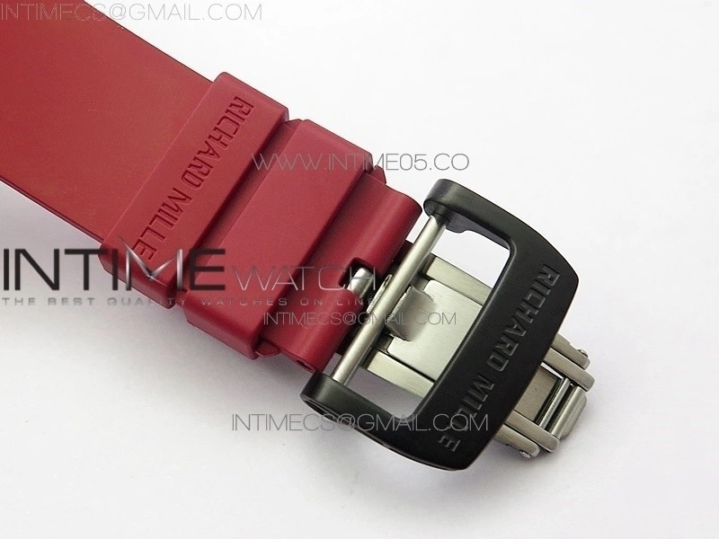 RM011 Carbon Case Carbon Bezel Chronograph KVF 1:1 Best Edition Skeleton Dial on Red Rubber Strap A7750