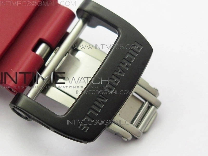 RM011 Carbon Case Carbon Bezel Chronograph KVF 1:1 Best Edition Skeleton Dial on Red Rubber Strap A7750