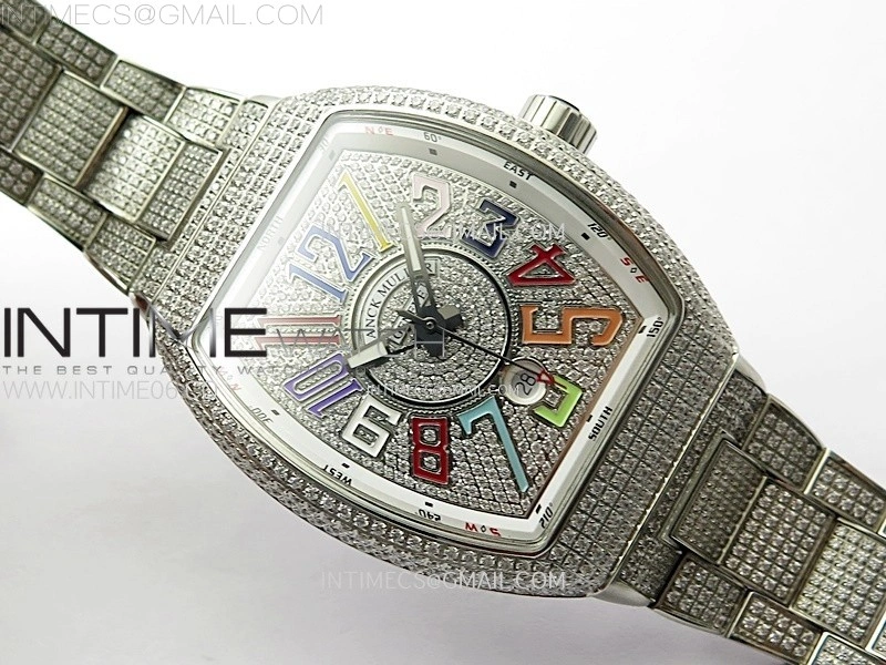 Vanguard V45 Full Diamonds ABF Best Edition Full Paved Diamonds Dial Colors Markers On Full Paved Diamonds Bracelet A2824