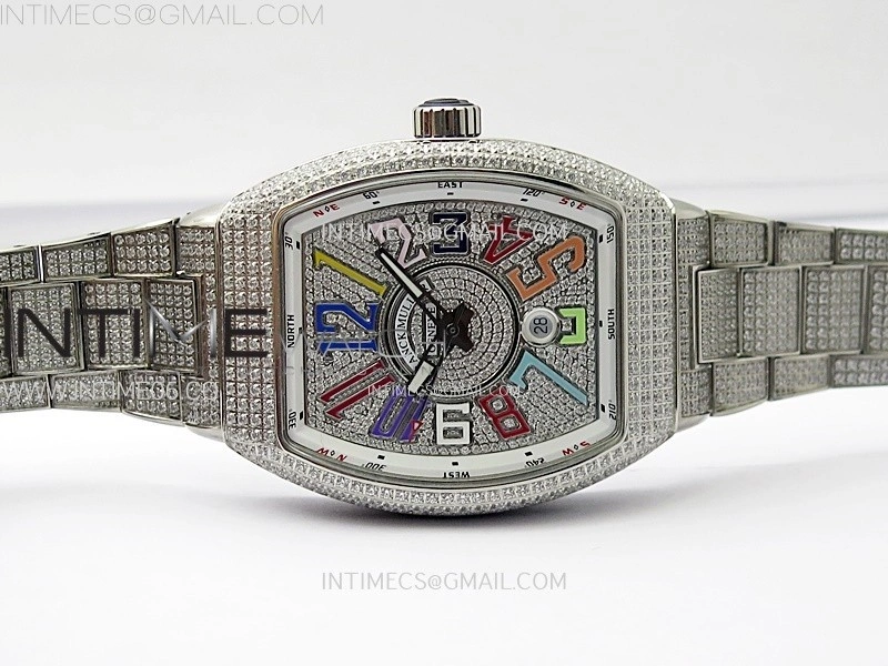 Vanguard V45 Full Diamonds ABF Best Edition Full Paved Diamonds Dial Colors Markers On Full Paved Diamonds Bracelet A2824