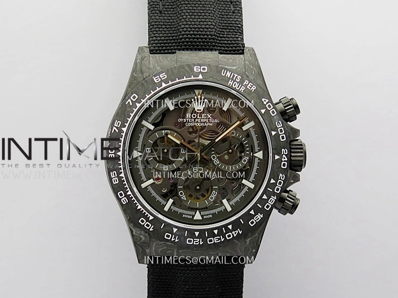 Daytona DIW Carbon White Second Hand DIWF Best Edition Skeleton Dial On Black Nylon Strap SA4130